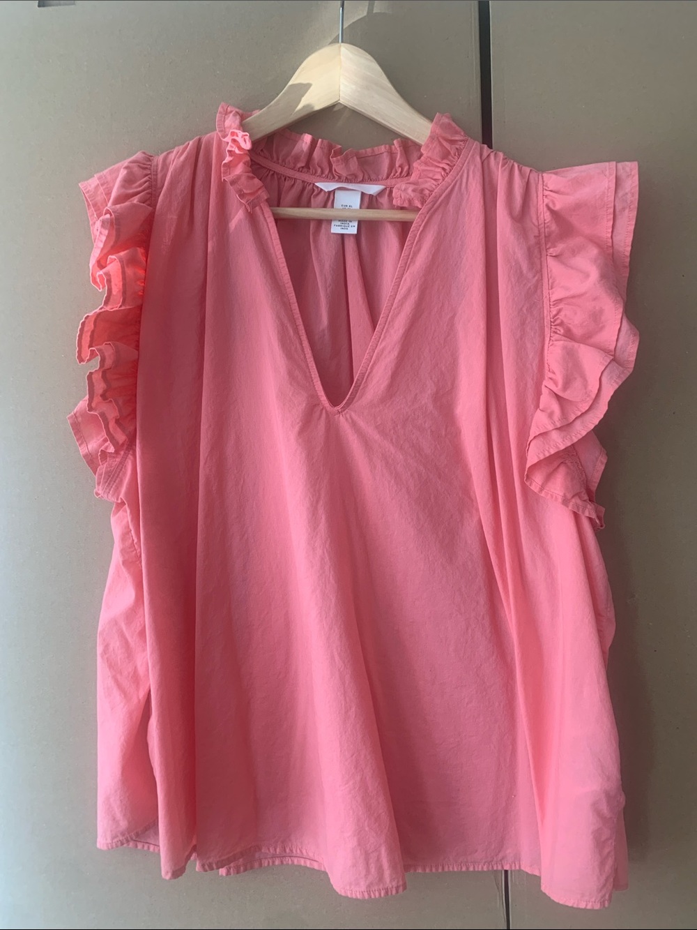 H&M Coral Pink Ruffle Sleeve V-Neck Blouse